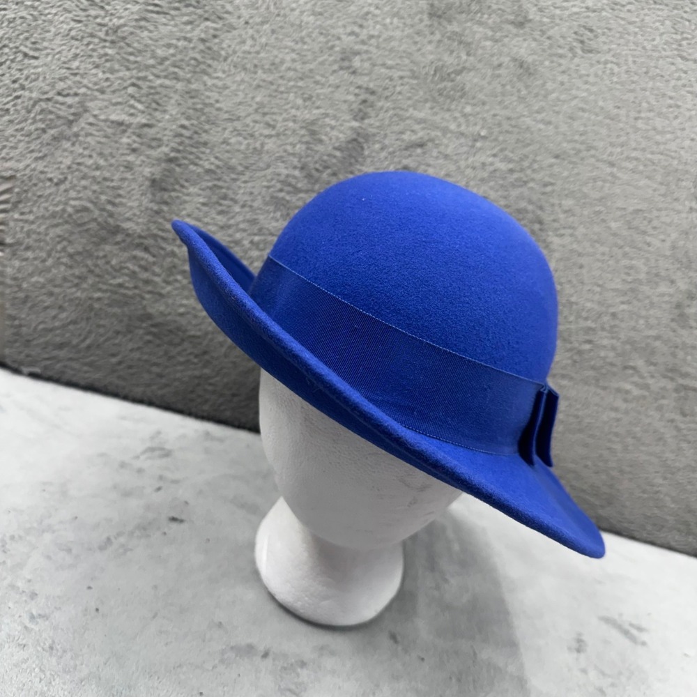 Geo W Bollman Cloche Hat Women‎ One Size Royal Blue Excellent Wool Felt Bow USA